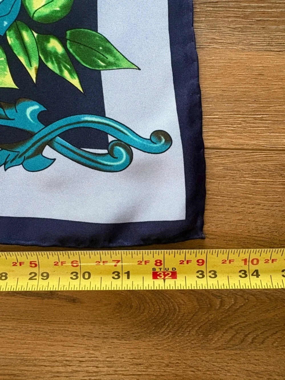Floral Garden Silk-Feel Square Scarf in Navy & Orange